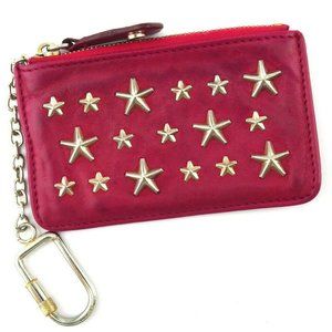 Jimmy Choo Coin Case Star Studs Pink Leather Auth Used B1187